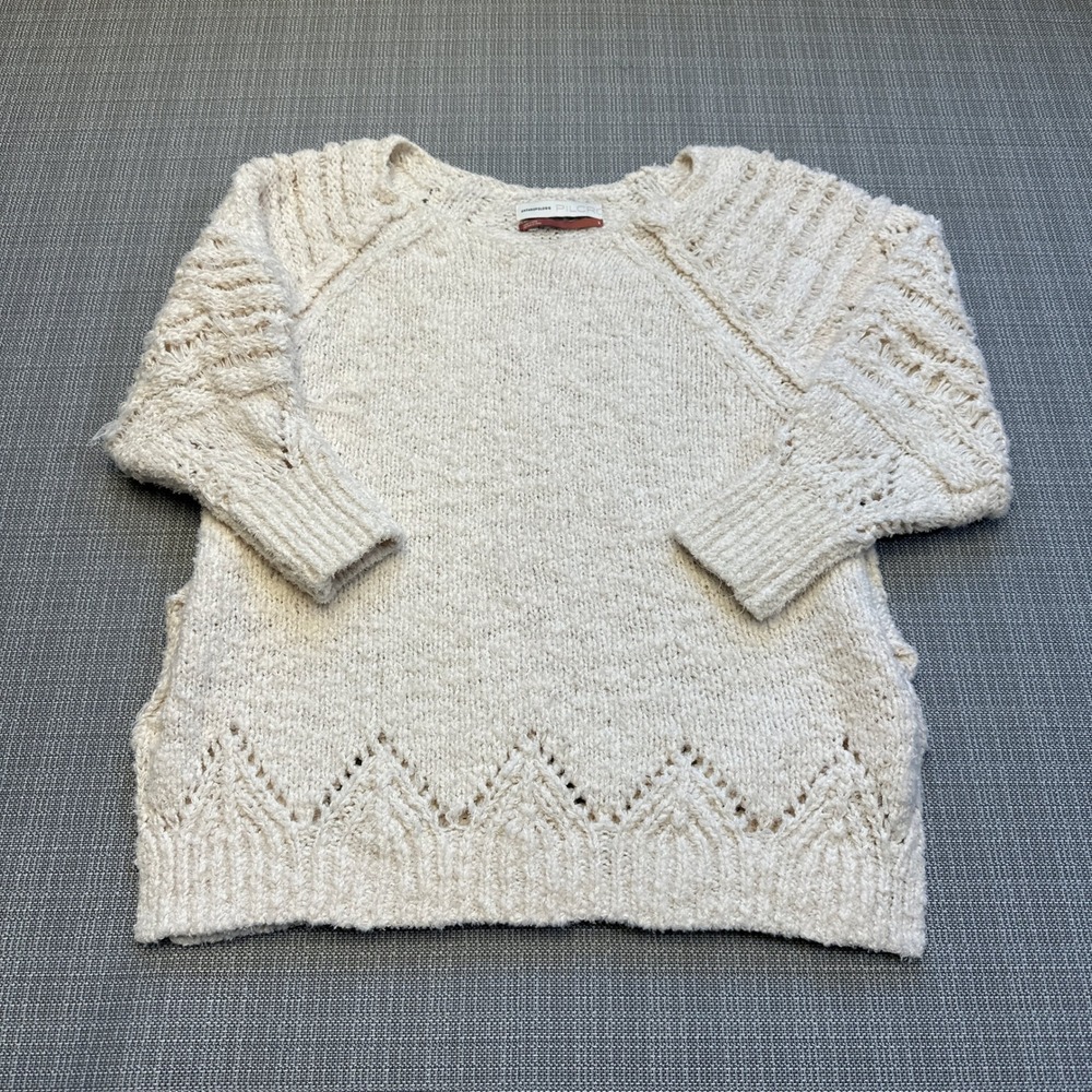 PILCRO Anthro Cream Knit Sweater Small Textured Stitch Boho Cozy‎ Soft *
